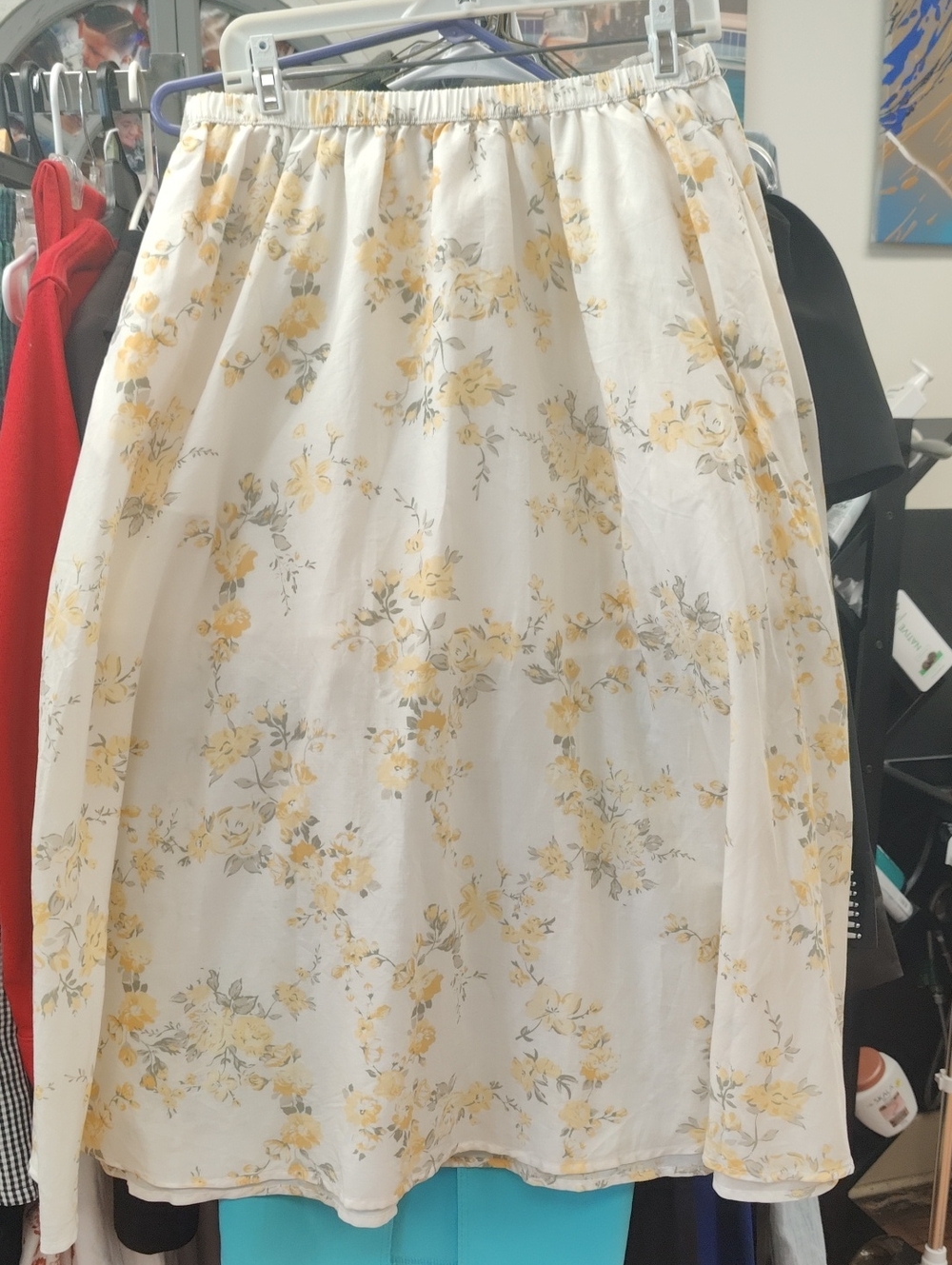 a new day Cream Midi Skirt with Yellow Floral Print